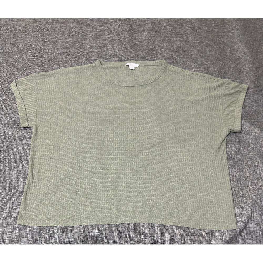 Natural Reflections Womens 2X Top Sage Green Waffle Knit Short Sleeve Crew Neck